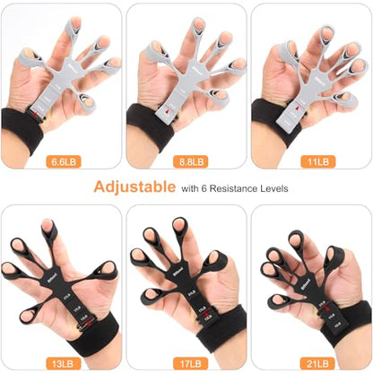 Grip Strength Trainer Kit with Hand Gripper Strengthener, Finger Exerciser, Forearm Workout Ring, Double-Sided Finger Stretcher(Gripster) and Stress Relief Ball