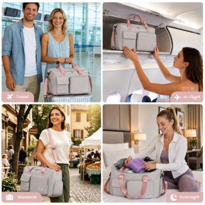 FIORETTO Women's Gym Duffle Bag with Shoes Compartment, 30L Capacity, Ideal for Travel, Gym, Sports, Duffel, Weekender - color: Grey & Pink, style: Gym Bag