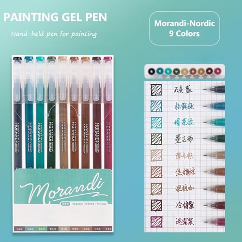 Gel Pens with 0.6mm Fine Point, 9 Colors Acrylic Drawing Gel Pen | Smooth Writing Pen Set for Journaling, Morandi-Nordic Series, Drawing Pencils for Adult Coloring Books - color: Morandi-Nordic