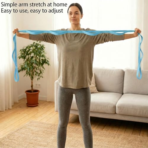 Stretching Strap, Yoga Stretch Strap for Home Workout Exercise Pilates and Gymnastics, Non Elastic Stretch Band with 14 Loops for Flexibility Training, Aesthetic Packaging for Women and Men,Blue