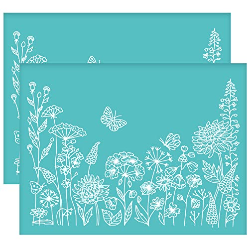 OLYCRAFT 2Pcs 11x8.6 Inch Self-Adhesive Silk Screen Printing Stencil Plants Pattern Mesh Transfers Stencil Flower Butterfly Silk Screen Stencils for Painting on Wood DIY T-Shirt Fabric - color: Flower Grass