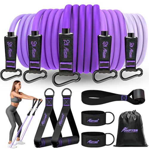 HPYGN Resistance Bands, Exercise Bands with Handles, Fitness Bands, Workout Bands with Door Anchor and Ankle Straps, for Heavy Resistance Training, Physical Therapy, Shape Body, Yoga, Home Workout Set - color: purple, style: 250LBS