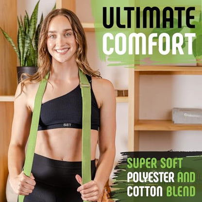 Gradient Fitness Yoga Strap, Friction-Less Easy-Feed Buckle, Super Soft Cotton/Polyester Blend Webbing, Free eGuide. (8 Feet) - color: Green