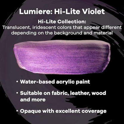 Jacquard Lumiere 8oz Fabric Paint Hi Lite Violet - Metallic Paint for Fabric Paper Wood Ceramic and Metal - Light-bodied Metallic Acrylic Paint - Lightfast & Vibrant Metallic Acrylic Paints - color: Hi Lite Violet, size: 8 Fl Oz (Pack of 1)