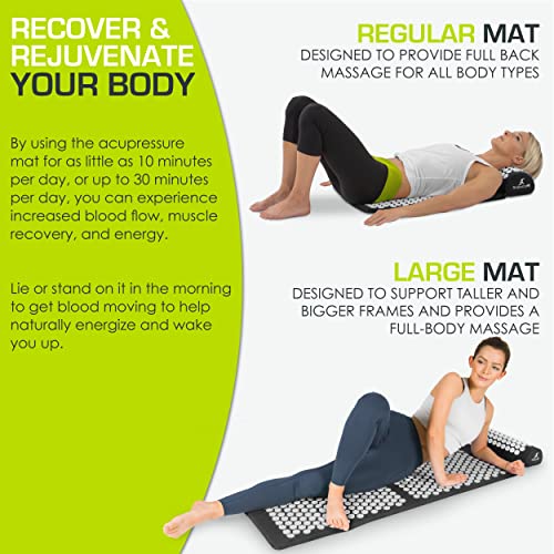 ProsourceFit Acupressure Mat and Pillow Set for Back/Neck Pain Relief and Muscle Relaxation, XL - Black/White - color: Black/White, size: XL