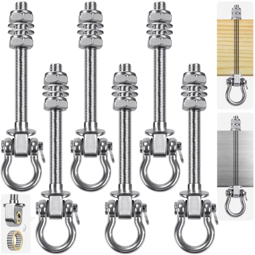 Dolibest Swing Hangers with Bearing - 6 Pack Stainless Steel 304 Hardware Hooks for Wood & Metal Beams, Ideal for Hanging Hammocks, Yoga Swings, Porch Swing, Boxing Bag 1500 LB Capacity- 5'' x M2/5'' - color: 6pcs