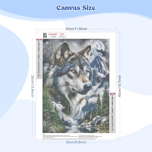 EOBROMD 5D Diamond Art Painting Kits for Adults Beginners Wolf, DIY Animal Painting for Adults, Mountain Full Round Drill Diamond Dot Gem Art Kits for Home Wall Decor 12x16inch - color: 15-Wolf