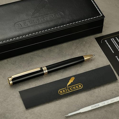 BEILUNER Luxury Gel Pen with 24K Gold Finish, Black Piano Lacquer, Luxury Grade Craftsmanship, Best Pen Gift Set for Men and Women, Professional, Executive, Office, Retractable Nice Pens - color: Piano Black and Gold Finish