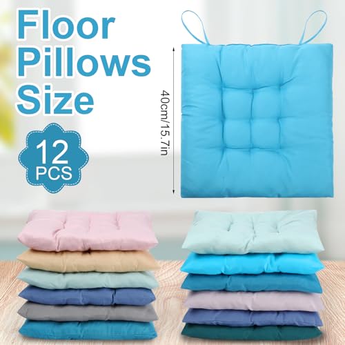 Buryeah 12 Pcs Square Floor Cushions for Classroom 15.7 Inch Floor Pillows