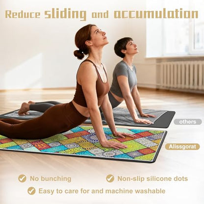 Hot Yoga Towel Non Slip, Ultra-Absorbent Yoga Mat Towel, Soft with Printed Design, Machine Washable, Yoga Pilates Towel Suitable for Exercise, Pilates, Yoga, 72x27in,Grid Mandala - color: Grid Mandala