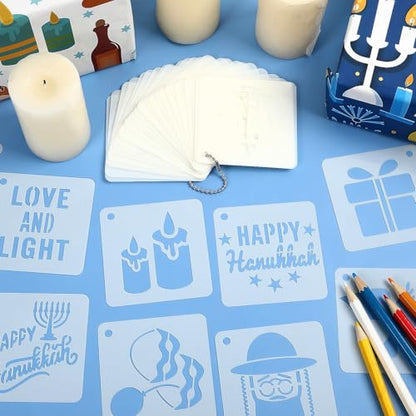 Augshy 56pcs Hanukkah Stencils for Baking Painting, Dreidel Menorah | Chanukah Stencils, for Holiday Crafts, Cupcake Dessert Decoration, Supplies - style: Hanukkah