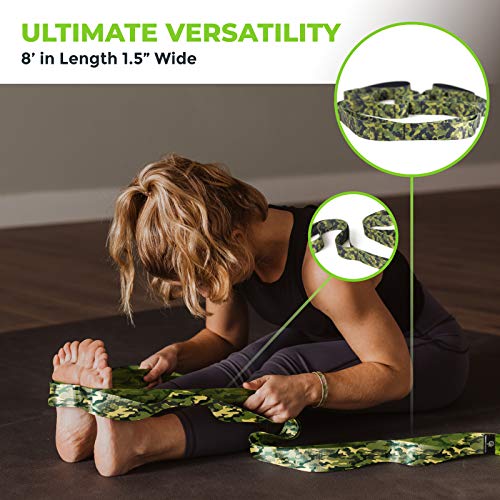 Gradient Fitness Stretching Strap for Physical Therapy, 12 Multi-Loop Stretch Strap 1.5" W x 8' L, Neoprene Handles, Physical Therapy Equipment, Yoga Straps for Stretching, Leg Stretcher. - color: Camo