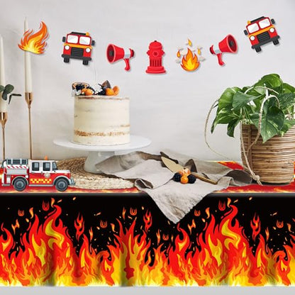 1Pc Fire Party Plastic Tablecloth 54 x 87 Inch Long Table Cover, Flame Party Tablecover for Fire Fighting Theme Kids Baby Shower Birthday Dinner Picnic Kitchen Event - color: Fire