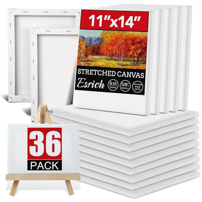 ESRICH Stretched Canvas for Painting 11x14 Inch, 36 Pack Blank Canvas -5/8 in Profile Primed Cotton White Canvases for Painting for Oil & Acrylic Paint - size: 11X14IN 36 Packs