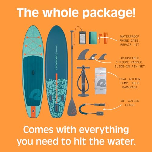 Retrospec Weekender Inflatable Stand Up Paddle Board Includes Paddle, Pump, and Accessories 10’6” Lightweight iSUP, Puncture Resistant Inflatable Paddle Board for Adults - color: Seafoam Tide