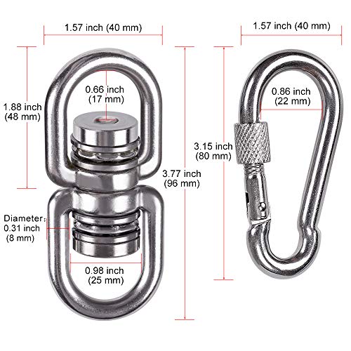 SELEWARE Heavy Duty Bearing Swing Swivel, 360° Rotation Hanging Accessory - color: Swivel (E) and 2 Carabiners