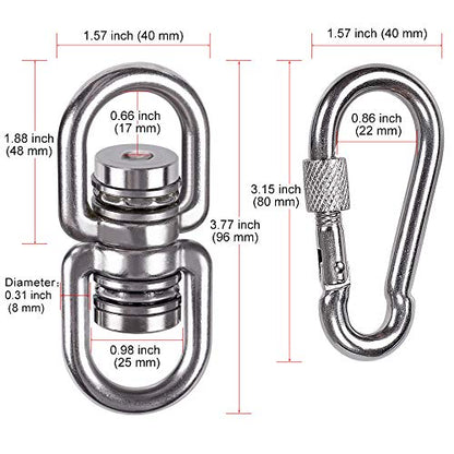 SELEWARE Heavy Duty Bearing Swing Swivel, 360° Rotation Hanging Accessory - color: Swivel (E) and 2 Carabiners