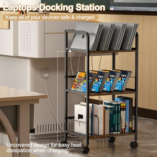 Feyejade Rolling Book Cart with Removable Dividers, 3-Tier File Cart with Wheels, Utility Storage Rack for Office, Home, Classroom, Art Supply Organizer, Binder and Laptop Shelf Rack