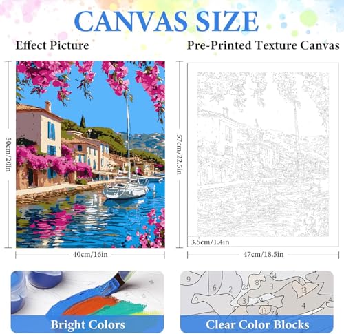 ZRIZQ Landscape Paint by Numbers Kit for Adults Beginner,City Scape,16x20 | Full set with wooden brushes,rolled canvas,rich paints.Calming activity.Beginner friendly.Just open and paint. - color: 16"X20"Rolled Canvas(Frameless)-Landscape 7