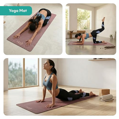 Yoga Mat Thick 5mm – Non Slip Exercise Mat Workout Surface, PU Natural Rubber Grip, Extra Large 183x68 cm Wide Design, Pilates Fitness Training, Includes Strap & Carry Bag - color: WINE
