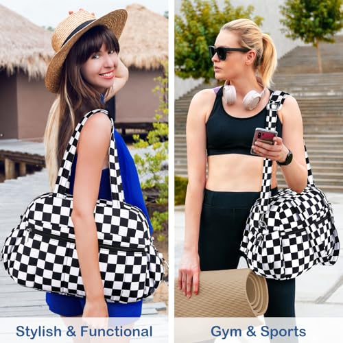 TOPDesign Travel Duffel Bag for Women, Puffer Gym Bag Sports Tote with Wet Pocket, Carry On Weekender with Luggage Sleeve (Checkerboard) - color: Checkerboard