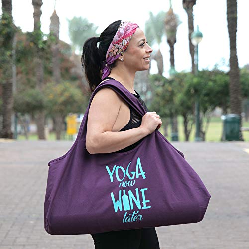 Wild Essentials Yoga Bag, Exercise, Tote, Large Carrier, Shoulder Strap, Inner Pocket, Fits Most Mats, Recycled Cotton Canvas - color: Purple