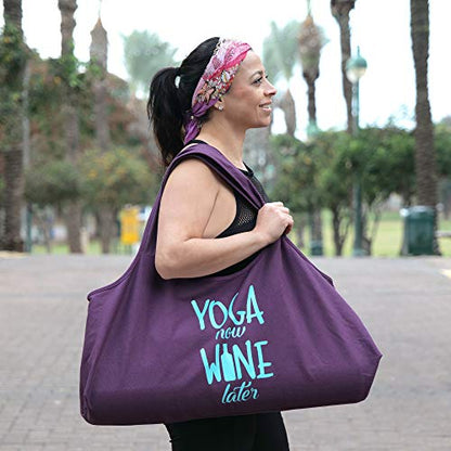 Wild Essentials Yoga Bag, Exercise, Tote, Large Carrier, Shoulder Strap, Inner Pocket, Fits Most Mats, Recycled Cotton Canvas - color: Purple