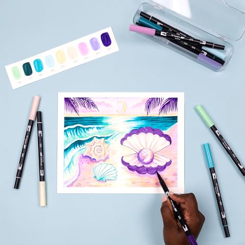 Tombow 56256 Dual Brush Pen Art Markers, Mermaids, 10-Pack. Brush/Fine Tips