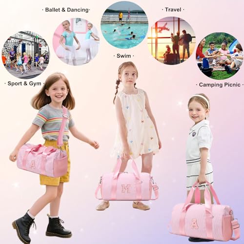 Girls Gym Bag Dance Bags Personalized Initial Ballet Bags Travel Tote with Adjustable Straps,Birthday Gifts for Women Girls Kids Teens (Pink-M) - color: Pnk, style: M