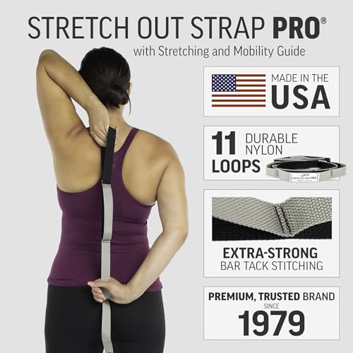 OPTP Stretch Out Strap Pro with Exercise Book, 11 Loops USA-Made Yoga Strap