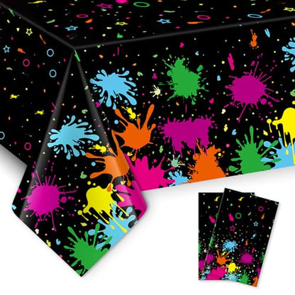 2 Pack Neon Table Cloths, 108 x 54 Inch Glow Party Table Covers Disposable Table Cover Graffiti Paint Glow Table Cloths for Halloween Birthday Black Light Neon Party Decorations - size: 2 PCS