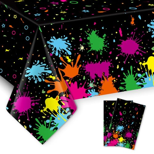 2 Pack Neon Table Cloths, 108 x 54 Inch Glow Party Table Covers Disposable Table Cover Graffiti Paint Glow Table Cloths for Halloween Birthday Black Light Neon Party Decorations - size: 2 PCS