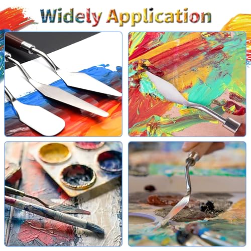 4 Pcs Palette Knife, Flat Head Spatula, Basswood Handle | Stainless Steel Painting Knife, Oil Paint Metal Knives, Pallet Painting Knives for Oil, Acrylic and Canvas Drawing