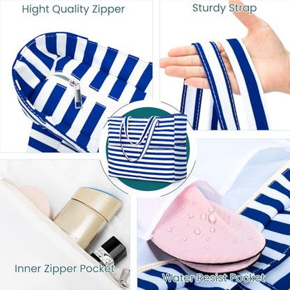 Iioscre Beach Bag for Women, Causal Hobo Handbags with Zipper Inner Pocket - color: Dark Blue