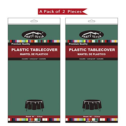 Dark Green PEVA Tablecloths 2 Pack - 84 Inch Circle, 6 ft Round - Disposable Table Covers for BBQ, Birthday, Wedding Parties - Hunter Green, Forest Green - color: B04 Dark Green