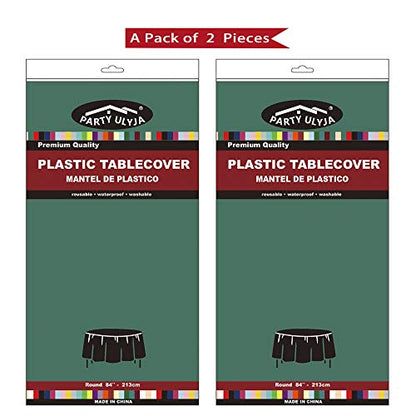 Dark Green PEVA Tablecloths 2 Pack - 84 Inch Circle, 6 ft Round - Disposable Table Covers for BBQ, Birthday, Wedding Parties - Hunter Green, Forest Green - color: B04 Dark Green