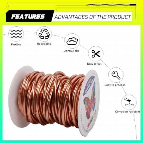 Aluminum Craft Wire,8 Gauge (3mm) Champagne Bendable Wire,32 Feet Continuous Roll for Jewelry Making,Sculpting,Floral & Armature Projects - size: 8 Gauge 32FT, style: Champagne