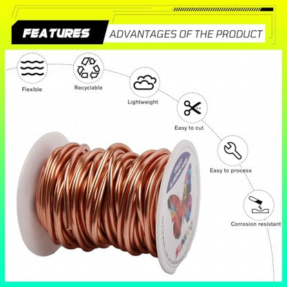 Aluminum Craft Wire,8 Gauge (3mm) Champagne Bendable Wire,32 Feet Continuous Roll for Jewelry Making,Sculpting,Floral & Armature Projects - size: 8 Gauge 32FT, style: Champagne