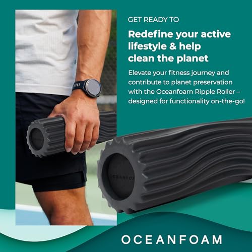 Oceanfoam Ripple Travel Foam Roller (11" x 3.35") Firm Mini Foam Roller for Physical Therapy, Deep Tissue Massage, Back Pain - High Density, Ergonomic Wave Textured, Yoga, Pilates, Exercise (Charcoal) - color: Charcoal