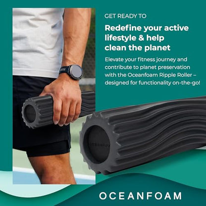 Oceanfoam Ripple Travel Foam Roller (11" x 3.35") Firm Mini Foam Roller for Physical Therapy, Deep Tissue Massage, Back Pain - High Density, Ergonomic Wave Textured, Yoga, Pilates, Exercise (Charcoal) - color: Charcoal