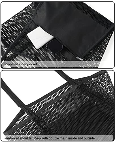 Iioscre Beach Bag for Women, Causal Hobo Handbags with Zipper Inner Pocket - color: Black-001