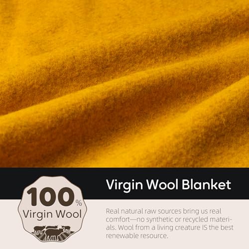 Molithe 100% Wool Blanket, 62" x 48", Warm, Thick, Military, Camping Gear - color: Yellow, size: Medium