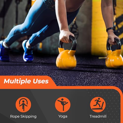 SUPERJARE 0.4'' Thick 24 Pcs 96 Sq Ft Rubber Top Exercise Equipment Mats, High Density EVA Foam Mats with Rubber Top, Interlocking Gym Flooring for Home Gym, Protective Workout Mat, Black/Purple - size: 24 Tiles (96 Sq Ft)