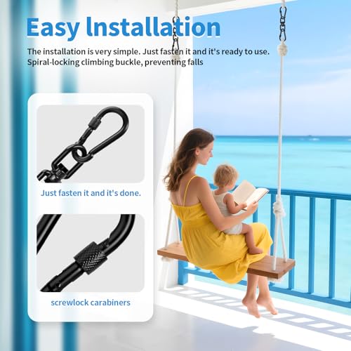 Aheucndg 1200 lb Capacity Heavy Duty Double Ended Eye Hook with Snap Hook, SUS304 Swivel Hooks 1Pack + Snap Hooks 2Pack, for Aerial Yoga, Hanging Hammock, Web Tree Swing, Swing Spinner M8 - color: Black, size: 8mm