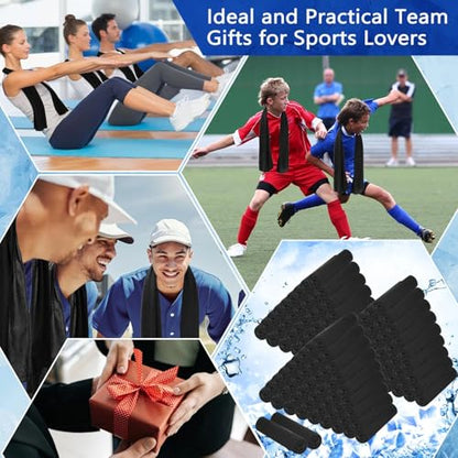 Hosuly 150 Pack Cooling Towels Bulk 40 x 12 Inch Large Chilly Breathable Sweat Sports Cold Towels Sublimation Microfiber Ice Neck Rag for Hot Weather Workout Gym Team Gift (Black) - color: Black