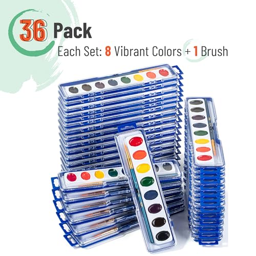 Mr. Pen- Washable Watercolors, 36 Pack, 8 Colors with Paint Brush | Bulk Watercolor Paint Set, Water Color Painting Kids, Watercolors for Kids and Adults - size: 36 Pack