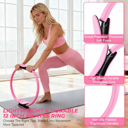 Pilates Ring Set for Women, Pilates Set with Magic Circle, Ball and Resistance Bands, Pilates Kit for Home Workout, Pilates Equipment Set for Strength, Toning and Flexibility