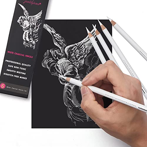 GETHPEN White Charcoal Pencils Set, Sketch High-light Pencils, 6 Pieces | White Charcoal Sketch Pencils, White Chalk Pencils for Drawing, Sketching, Shading, Blending, Beginners & Artists - color: White, size: 6 Count (Pack of 1)
