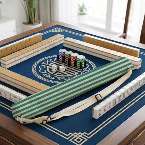 Green Striped Mahjong Mat Bag with Adjustable Straps - color: Green Striped