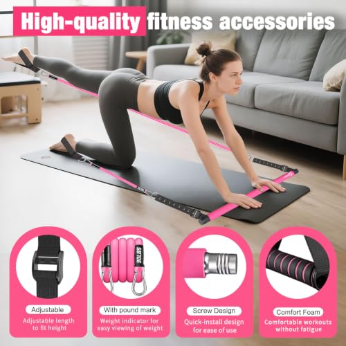 Bbtops Pilates Bar Kit with Resistance Bands,Pilates Bar with Stackable Bands Workout Equipment for Legs,Hip,Waist and Arm,Exercise Fitness Equipment for Women & Men Home Gym Yoga Pilates - color: Pink